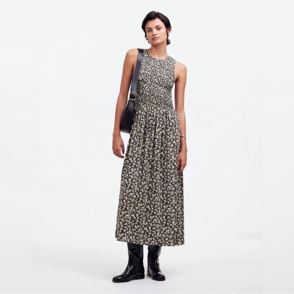 Madewell Olive Floral Midi Dress